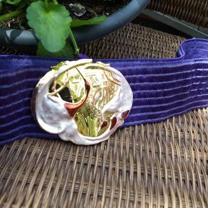 3/$25 vintage 80s purple stretchy belt birds 'gold' tone buckle